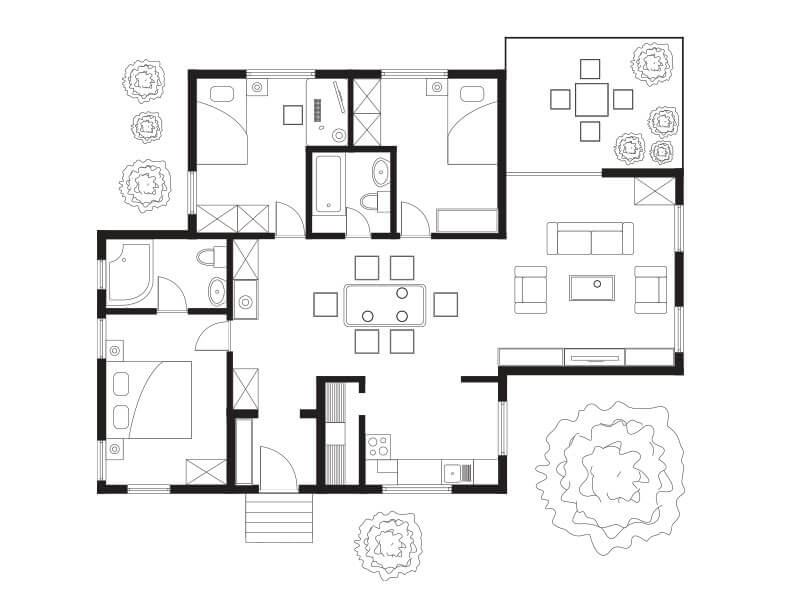 Comparison of A virtual machine with sketch of house plan