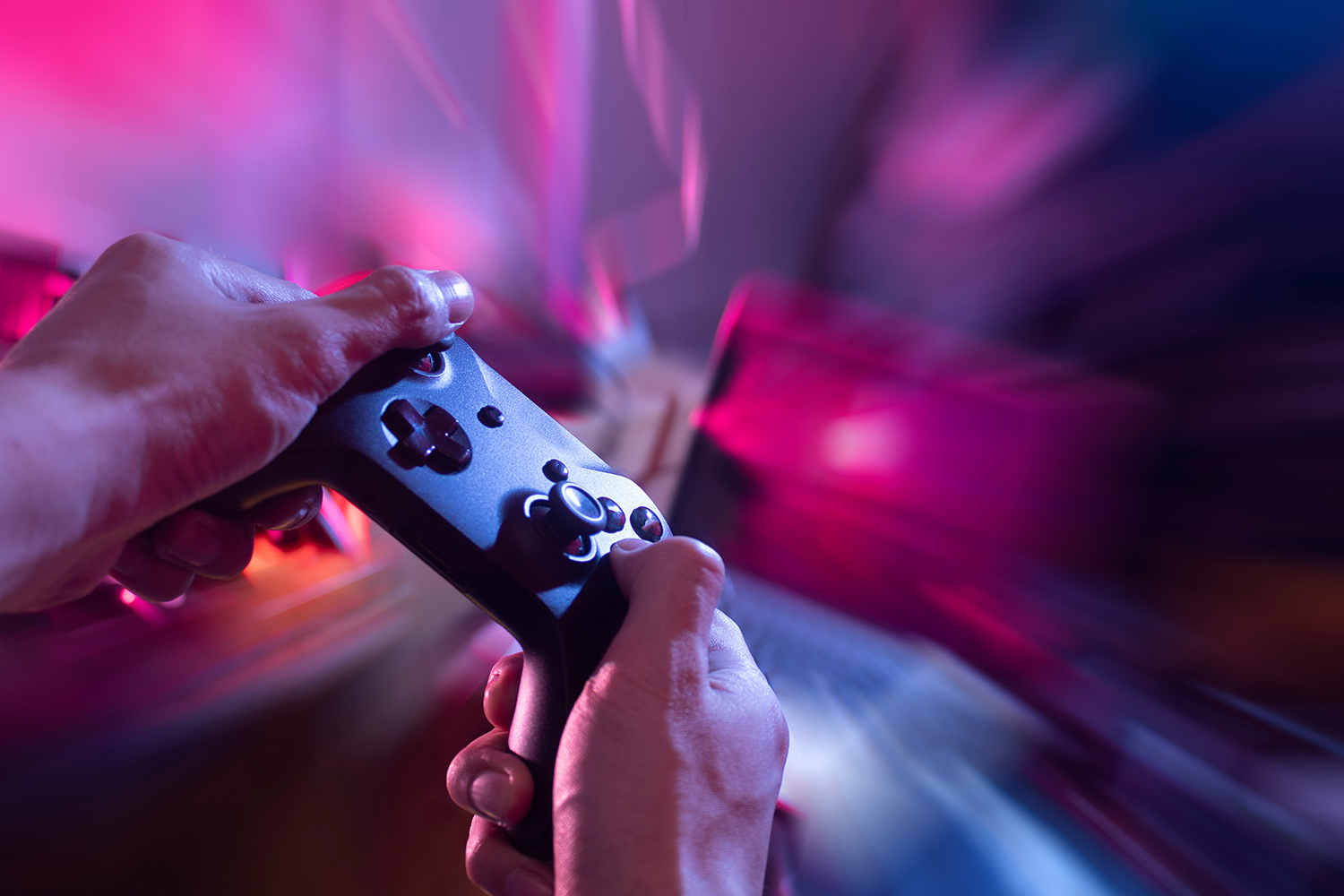 gamer playing game by joystick with computer, gaming and esports